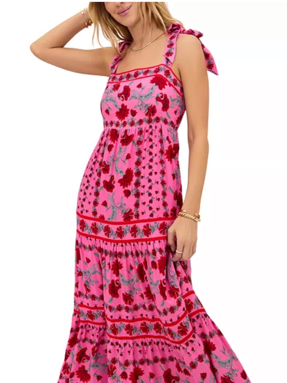 Beach Riot Hot Pink Floral Tie-Shoulder Maxi Dress - Picture 3 of 12